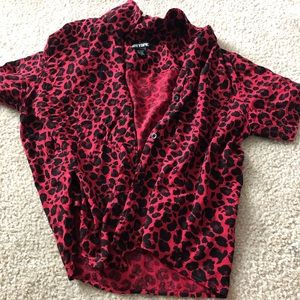 Hot Topic Red Cheetah Print Button Up